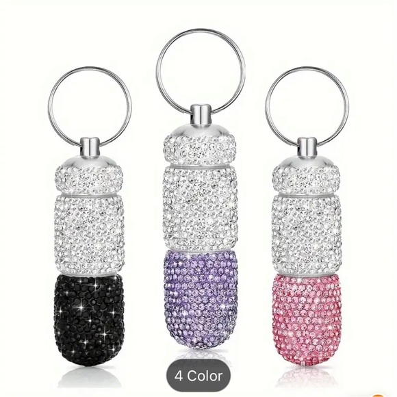 Portable Bling Keychain Pill Box 2 Compartments Small Travel Pill Case - Picture 5 of 10